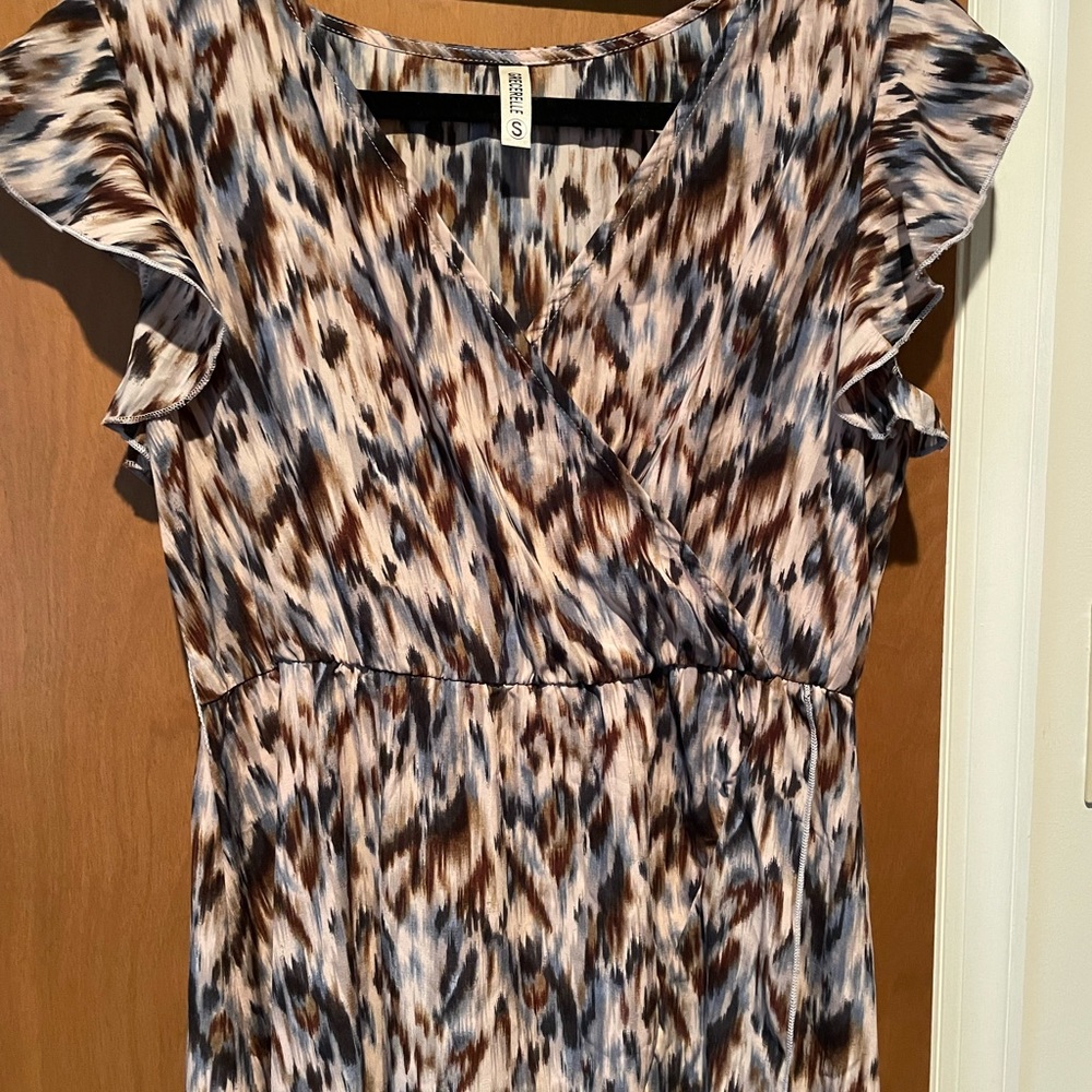 Womens summer floral print cross V neck dress flowy long maxi